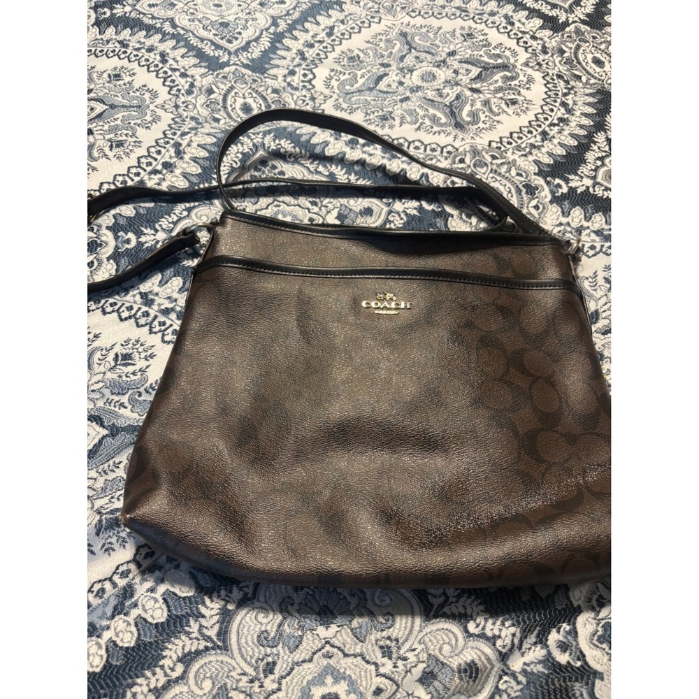 Coach Signature Crossbody Bag Brown Monogram Coated Canvas Gold Hardware